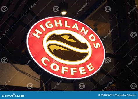 Danang, Vietnam - 26 Jul 2019: Highlands Coffee Cafe Logo Lighting in ...