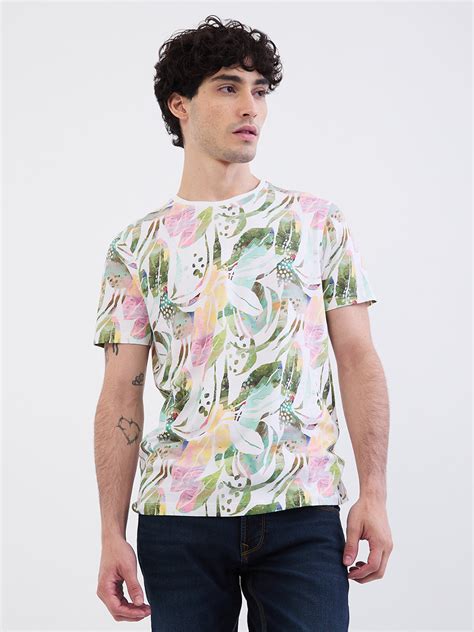 Spykar White Slim Fit Casual T-Shirt For Men