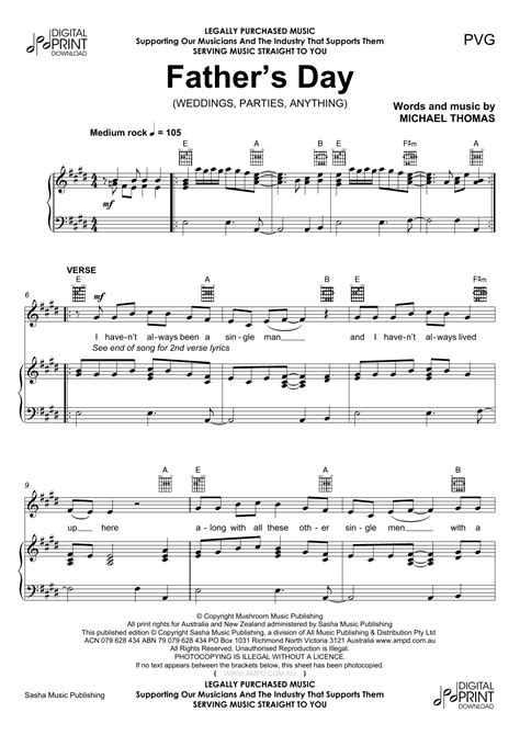 Father's Day by Weddings Parties Anything Sheet Music for Piano, Vocal ...