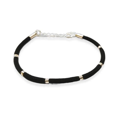 Luna Round Black Thread Silver Bracelet | Sterling Silver Mens Bracelet ...