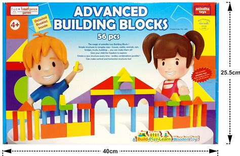 Buy Anindita Toys Wooden Advanced Building Blocks, Multicolour, 56 ...