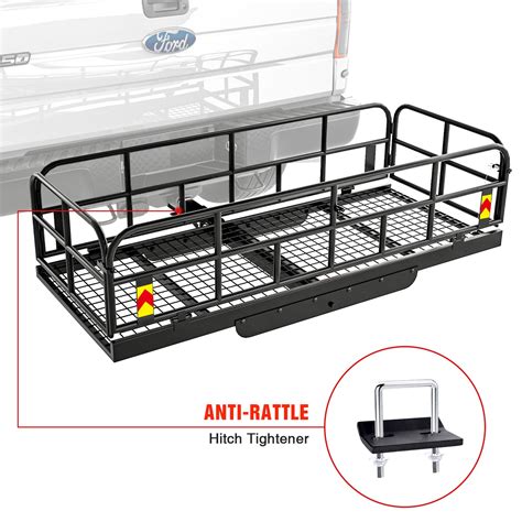 AA Products Hitch Mount Basket Foldable Storage Steel Cargo Carrier Rack, Fits 2 Trailer Mounted ...