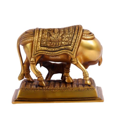 Buy Brass Cow and Calf Kamdhenu Statue with Ganesha and Lakshmi ...
