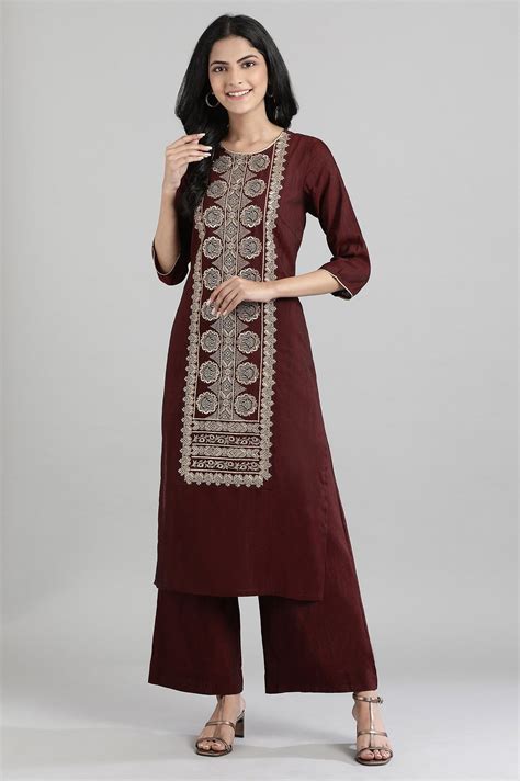 Buy Maroon Dobby kurta- Palazzo Pants Set Online for Woman | Shop for ...