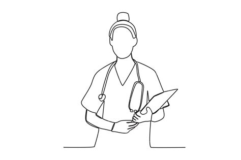 Premium Vector | One single line drawing of young nurse writing medical ...