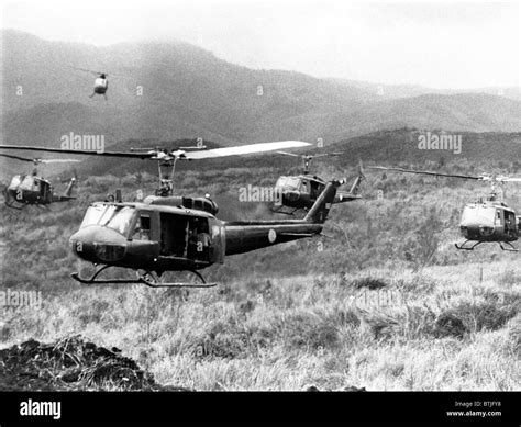 Vietnam War, American helicopters leaving staging area of Khe Sanh to ...
