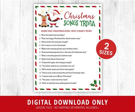 Christmas Song Trivia Game Printable Christmas Music Trivia - Etsy