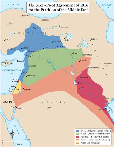 Map of The Sykes-Picot Agreement (1916)