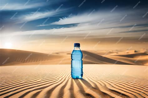 Premium Photo | A bottle of water in the desert with a blue sky in the ...
