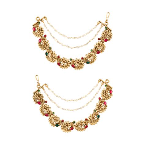 Teejh Chitrakala Gold Finish Red & Green Kan Chain