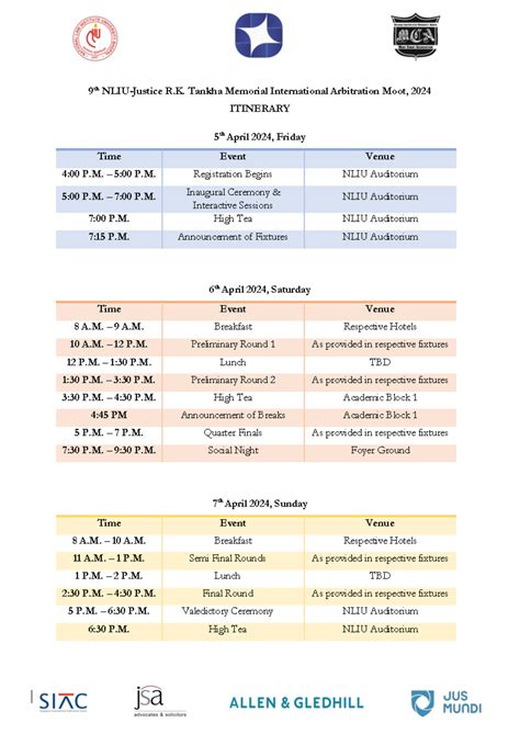 9th Tankha Moot Participants' Itinerary - 9 th NLIU-Justice R. Tankha ...