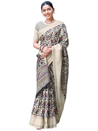Buy Satrani Women's Cotton Blend Printed Weaving Border Saree with ...