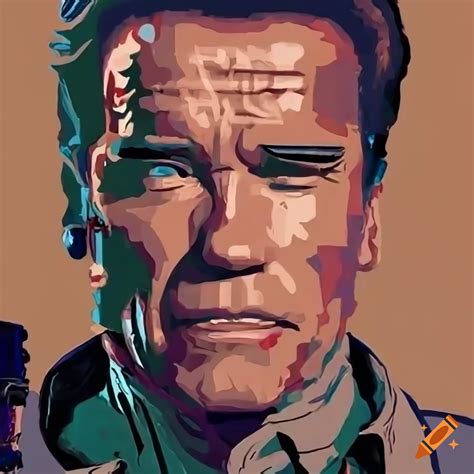 Caricature of arnold schwarzenegger repairing vintage car on Craiyon
