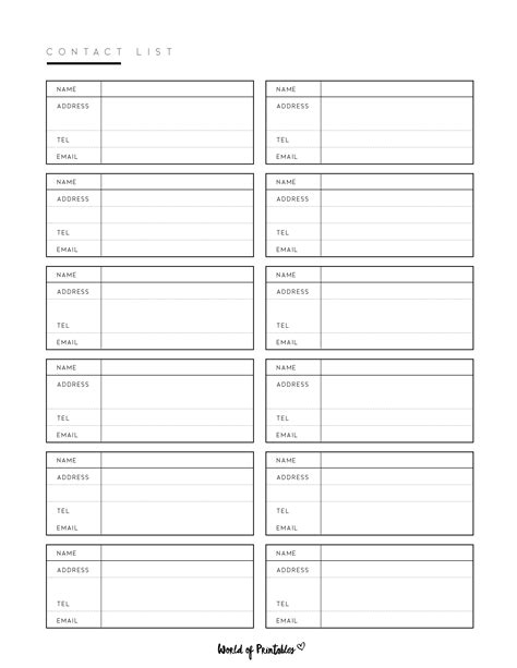 Contact List Templates - 12 Of The Best Styles - World of Printables