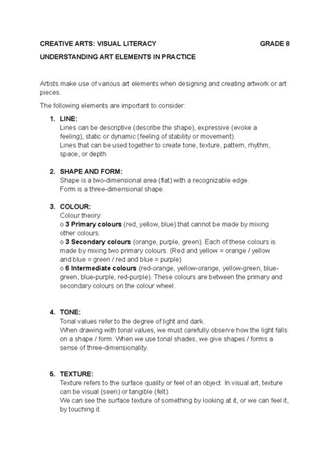 Creative Arts - Grade 8 Art Elements - CREATIVE ARTS: VISUAL LITERACY GRADE 8 UNDERSTANDING ART ...