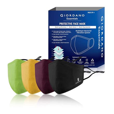 Giordano Lightweight Unisex Set of 4 Face Mask For Outdoor Protection ...
