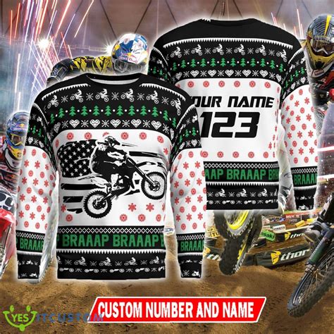Xmas Motocross rider Knitted Game Black Christmas Sweater Custom Number ...