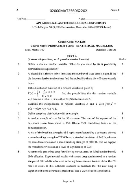 MAT256 - December 2024 Question Paper on Probability & Statistics - Studocu