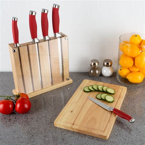 7pc Stainless Knife Set with Wood Block and Cutting Board by Classic Cuisine - Walmart.com