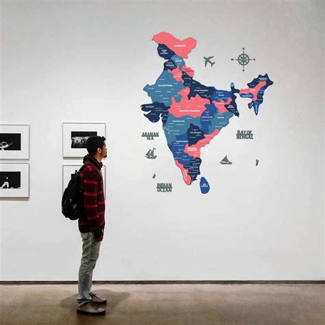 Nile Blue Wooden India Map WallArt • The Map Store