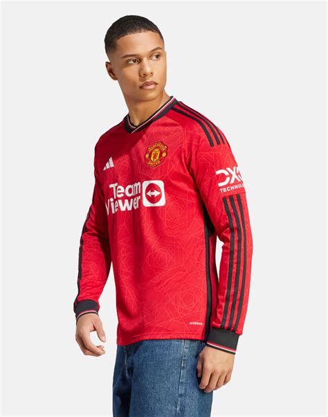 adidas Adults Manchester United 23/24 Long Sleeve Home Jersey - Red ...
