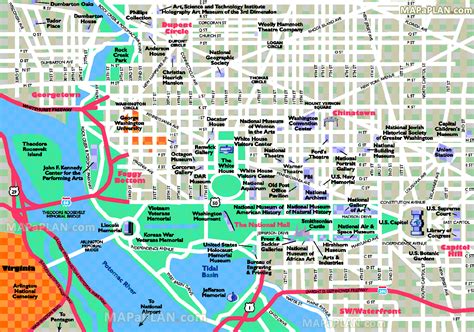 Washington DC online map - Simple overview & outline directions to fun things to do with family ...