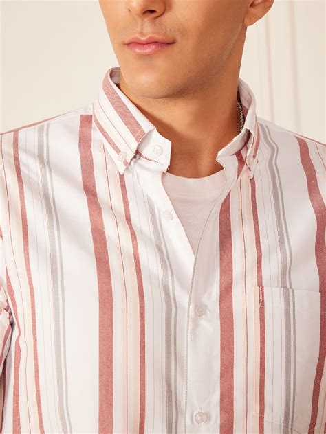 White: Full Sleeve Button-Down Collar Striped Shirt – Dennison Fashion ...