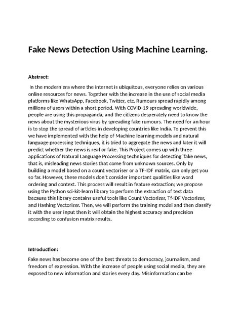 Fake News Detection Using Machine Learning - Abstract: In the modern ...