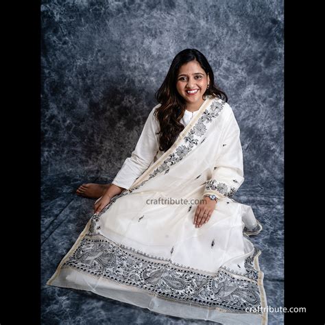 Craftribute Madhubani Hand Painted Dupatta | Black Peacocks | Chanderi ...