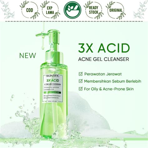 Jual SKINTIFIC 3X ACID ACNE GEL CLEANSER 120ML SALICYLIC ACID LACTIC ...