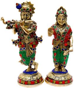Vinjos Vastu Crafts Radha Krishna Statue Red and Turquoise for Home ...