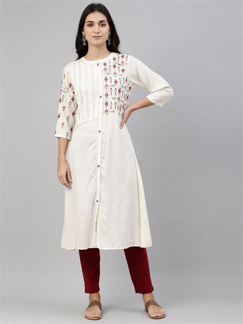 Neeru's Cream Color Slub Riyon Fabric Tunic – Neerus India