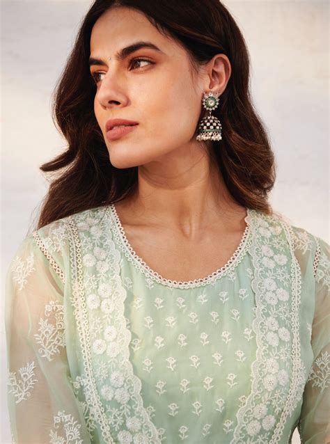 Mulmul Organza Aberdeen Green Anarkali Kurta with Organza Jacket With