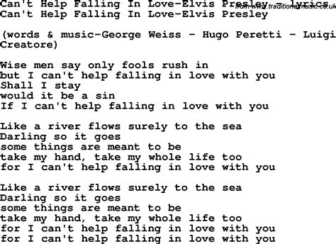 Love Song Lyrics for:Can't Help Falling In Love-Elvis Presley
