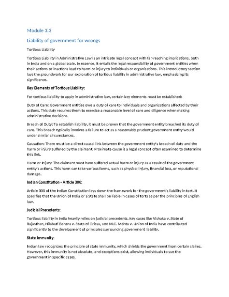 Module 3.3 Tortious Liability of Government for Wrongs - Studocu