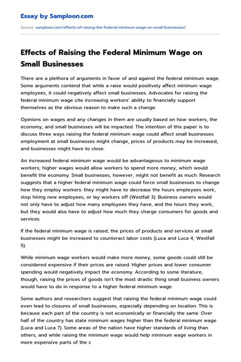 ≫ Effects of Raising the Federal Minimum Wage on Small Businesses Free Essay Sample on Samploon.com