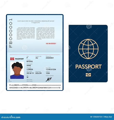 与蓝色盖子的被打开的国际护照模板 向量例证. 插画 包括有 男性, 数据, 男人, 图标, 信息, 蓝色 - 135620723