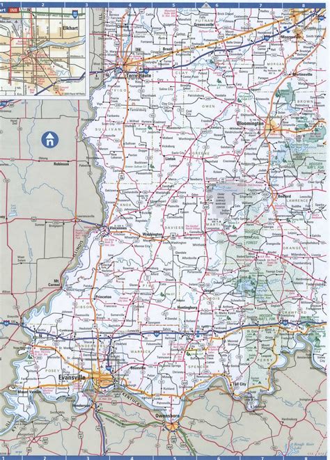 Indiana Southern roads map.Map of South Indiana cities and highways