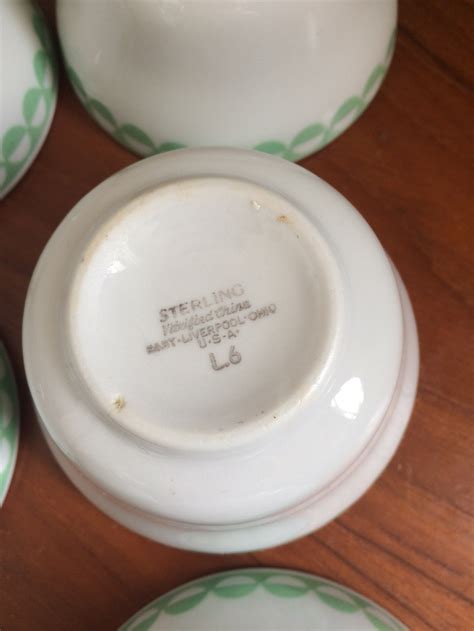 Vintage Sterling Vitrified China Cups With Green and White Circles ...