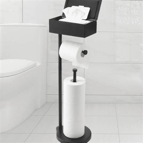 Toilet Paper Holder Stand with Shelf, Flushable Wipes Dispenser, Free ...