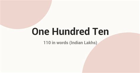 110 in Words - Indian Rupees & International Format