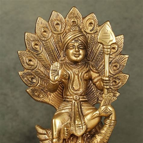 Antique Brass Superfine Kartikeya Lord Murugan Idol Seated on Peacock ...
