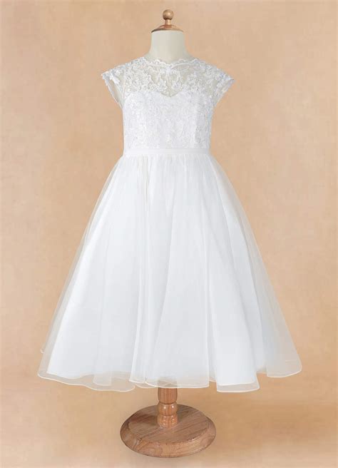 Ivory Azazie Nalla A-Line Lace Tulle Ankle-Length Dress | Azazie