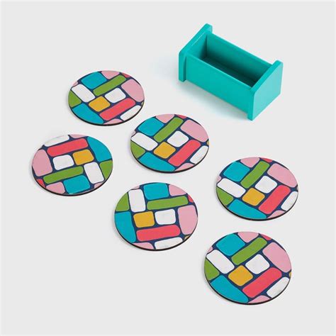 Buy Corsica Retroglitz Set of 6 Wood Tea Coasters with Stand from ...