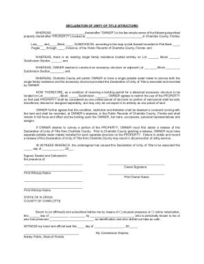 Fillable Online Declaration of Unity of Title (No Structure) Fax Email ...