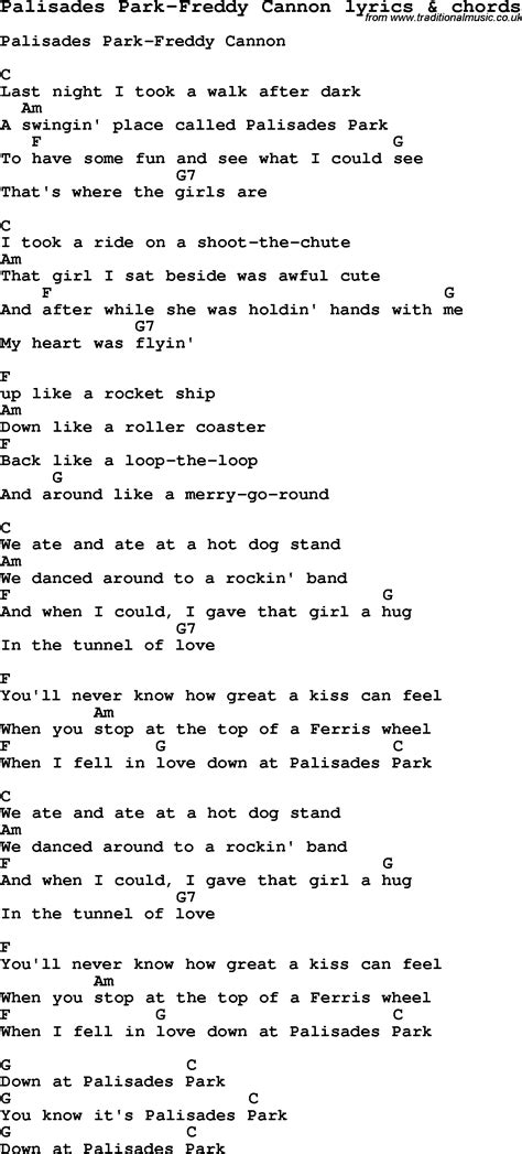 Love Song Lyrics for:Palisades Park-Freddy Cannon with chords.