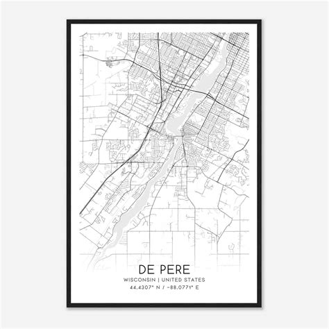 De Pere Wisconsin Map Poster, Modern Home Decor Wall Art Print - Custom ...
