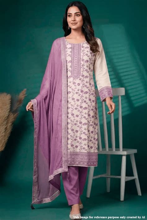 Mauve Embroidered Silk Unstitched Suit Set with Dupatta for Women ...