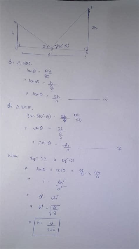 Two persons are 'a' metres apart & the height of one is double that of ...