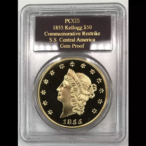 1855 Territorial Gold Kellogg & Co $50 Gold Piece PCGS Gem Proof SS ...